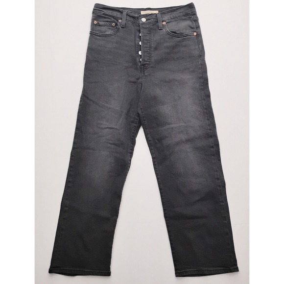 Levi's Denim - Levis Jeans Womens 28 Black Ribcage Straight Ankle Button Premium Size 30